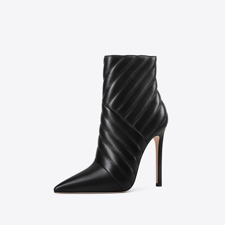 

Brand Women's Boots 2022 Autumn and Winter New Pointed High Stiletto Fashion Sexy Elegant Stripe Side Zipper Short Boots, Klj&999-1-13-apricot color