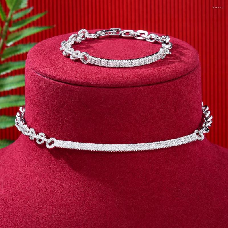 

Necklace Earrings Set Soramoore Luxury Gorgeous Bracelet For Women Bridal Wedding Cubic Zirconia Party Punk Hip Hop Chains Accessories, Picture shown