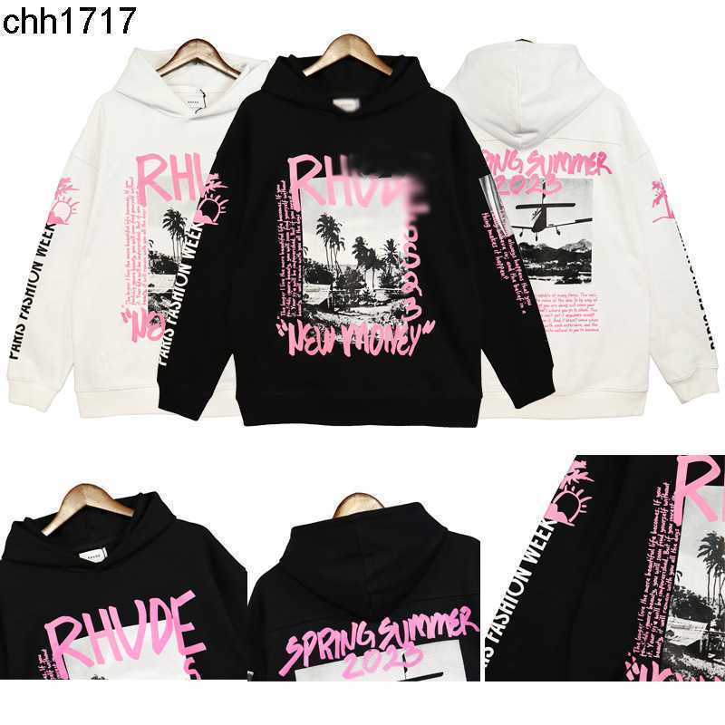 

High version RHUDES hoodie thickened autumn and winter American fashion hoodie for men and women, White