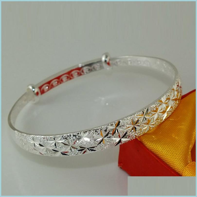 

Bangle Bangle Sier Plated Women Classic Handmade Carved Bangles Vintage Color Brcacelet Birthday Party Jewelry Giftsbangle Drop Deli Dh3Ka
