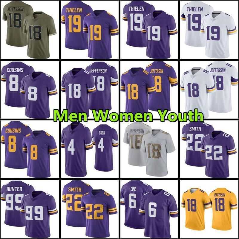

Costom Football Jerseys Vikings''18 Justin Jefferson Adam Thielen Dalvin Cook Harrison Smith Kellen Mond 8 Cousins 54 Eric Kendricks 7 Peterson 99 Hunter 87 Hockenson, Men
