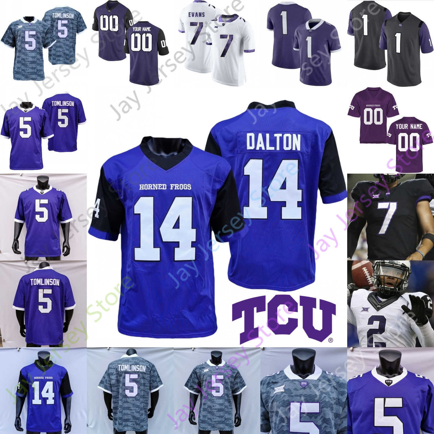 

TCU Horned Frogs Football Jersey NCAA College Andy Dalton LaDainian Tomlinson Max Duggan Kendre Miller Jamoi Hodge Brown Hudson Bailey, White