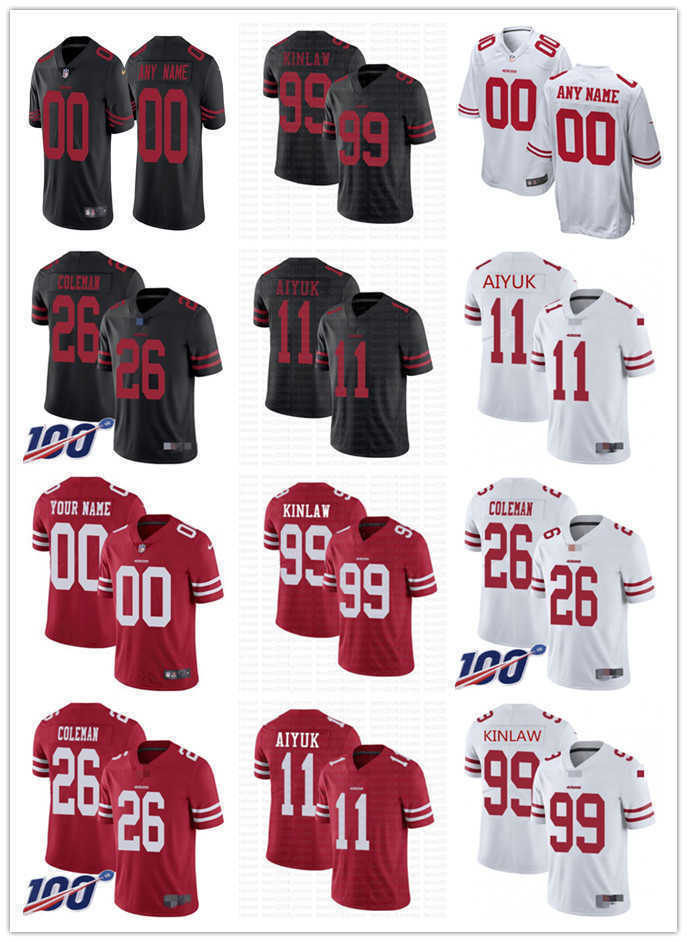 

Mens Jersey Men Women Youth San Francisco''49ers''11 Brandon Aiyuk 99 Javon Kinlaw 26 Tevin Coleman custom red Black White Football Jerseys, Colour