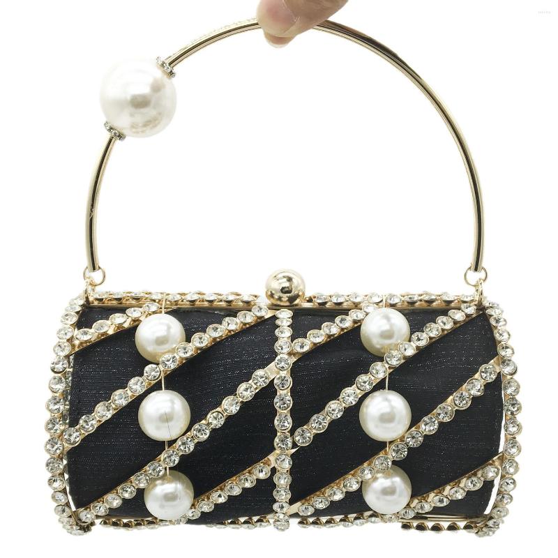 

Evening Bags Boutique De FGG Round Barrel Beaded & Crystals Women Bucket Clutch Purse Fashion Shoulder Totes Handbags Crossbody Bag, Black