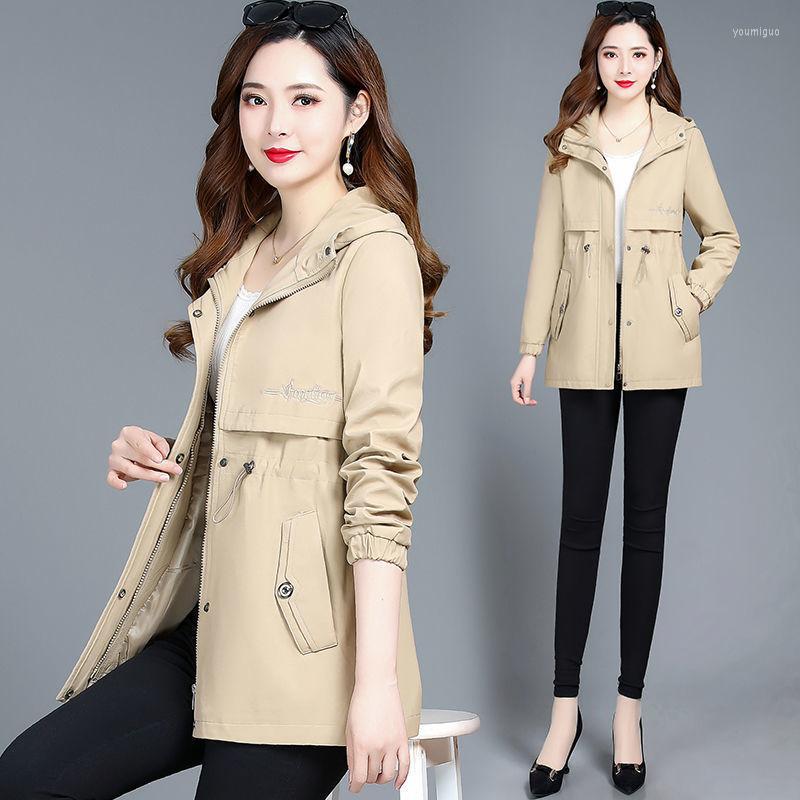

Women's Trench Coats 2022 Spring Autumn Mid-length Windbreaker Coat Women's Clothing Fashion Loose Hooded Casual Female Zipper Outwear, Green