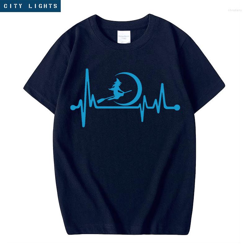 

Men's T Shirts Cute Witch Moon Broom Heartbeat Print T-shirt Cotton Short Sleeve Homme HIP-HOP Loose Plus Size XS-XXX, Grey