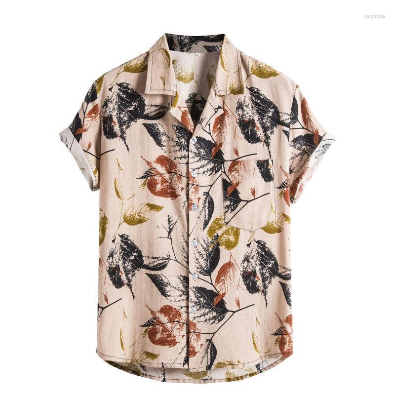 

Men's Casual Shirts Men's Brown Shirt Men Blouse Pockets Men's Summer Sleeve Top Printed Short Navy Blue Mens Metallic, Green