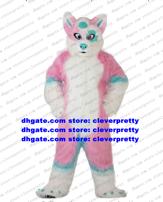 

Pink Long Fur Furry Fox Mascot Costume Husky Dog Wolf Fursuit Adult Cartoon Character New Year Party Amusement Park zz7571, As in photos