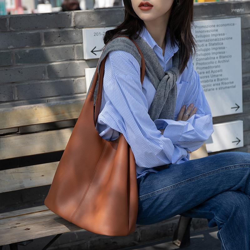 

Evening Bags Single Shoulder Bag Large Capacity Female 2022 Fashion Korean INS Soft Leather Senior Sense Commuter Tote, Dark khaki