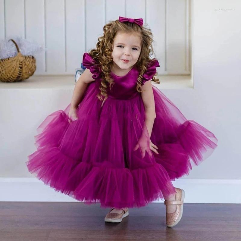 

Girl Dresses Purple Simple Lovely Flower Birthday Princess Tiered Communion Robe De Demoiselle Official Wedding Party, Black