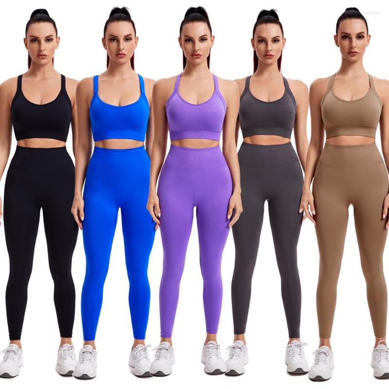 

Active Sets Sexy Yoga Suit Women' Camisole Bra High Waist Hip Lift Pants Simple Stylish Fitness Wear Running Sportswear Two Piece Set