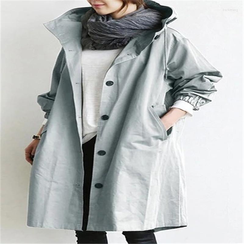 

Women's Trench Coats Spring Coat Hooded Women Loose Long Plus Size Windbreakers And Jackets5Xl, Blue