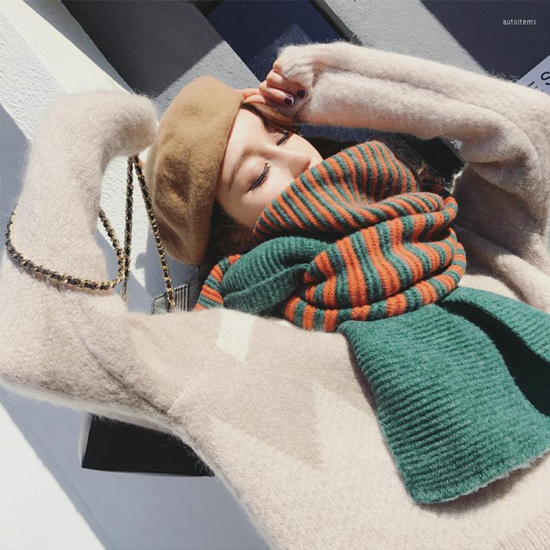 

Scarves Fashion Korean Warm Striped Fresh Scarf Winter Comfortable Knit Outdoor Thick Large Shawl Trend Simple Couple Soft