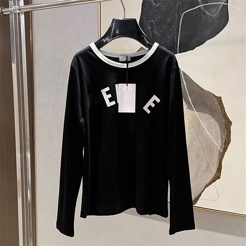 

Print Letters Women T Shirt Autumn Spring Bottoming Tops INS Fashion Long Sleeve T Shirts, Black with label #691109