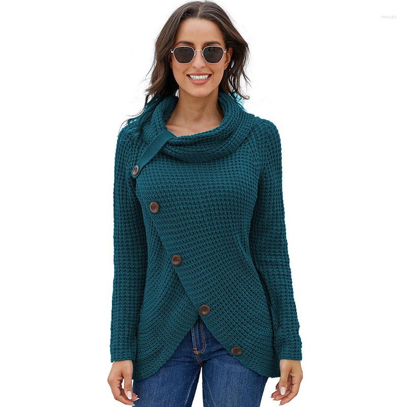 

Women' Sweaters Women Turtleneck Knitted Single Breasted Irregular Top Autumn Winter Long Sleeve Tops Female Pullovers Clothes Wholesale, Green