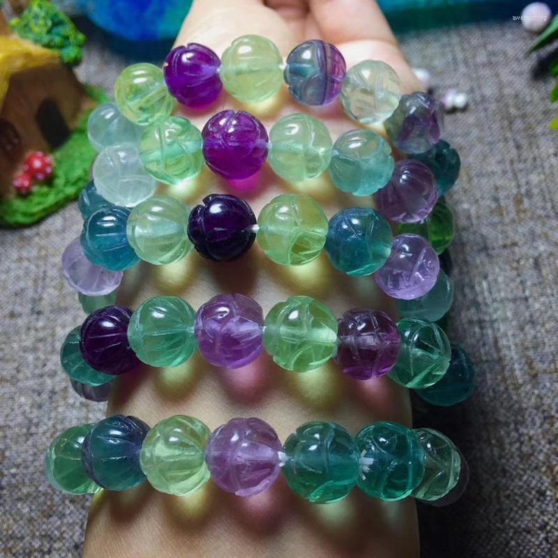 

Beads Fluorite Carved Round 12mm 10mm Bracelet 7.5inch FPPJ