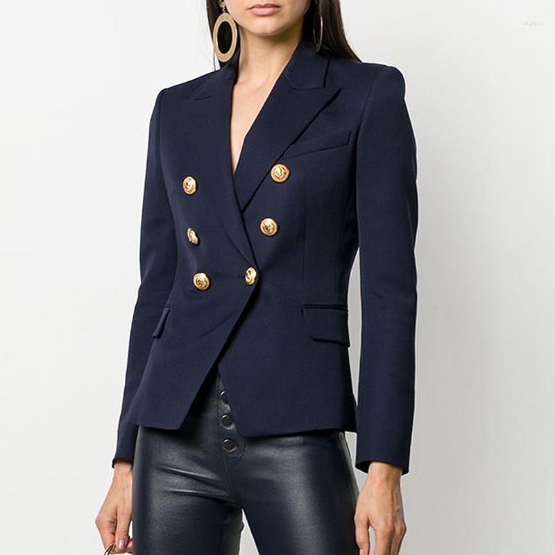 

Women' Suits HIGH QUALITY Fashion 2022 Designer Blazer Jacket Women' Metal Lion Buttons Double Breasted Outer Coat Size -XXXL, Dark blue