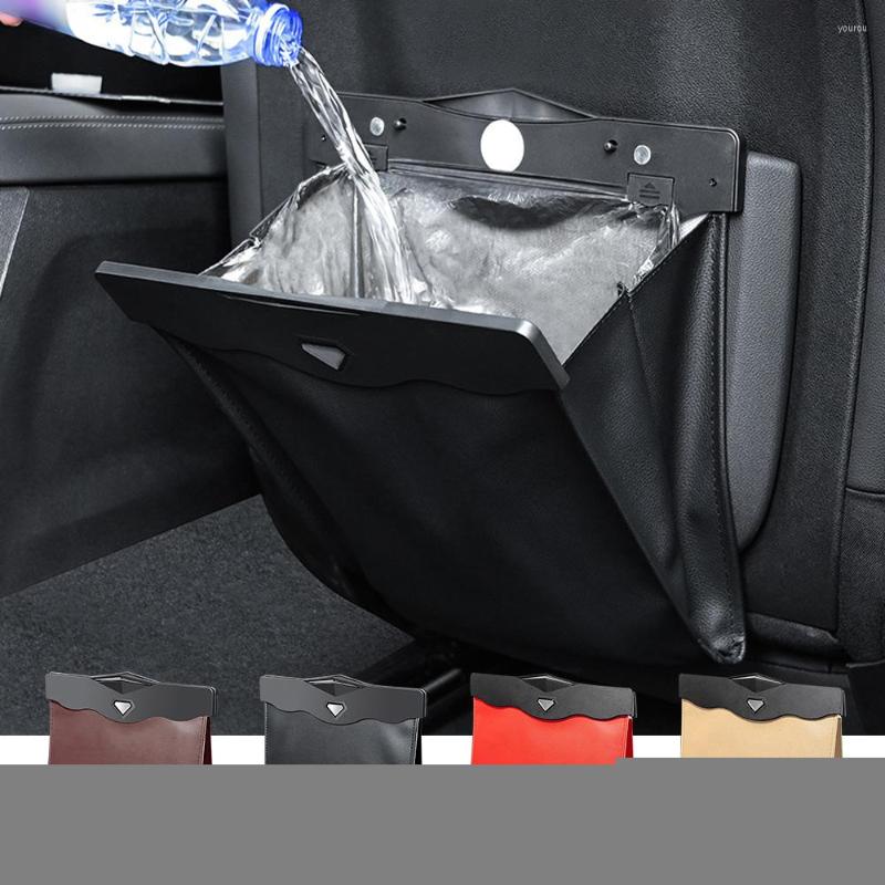 

Interior Accessories Portable Car Trash Can Vehicle Seat Back Hanging Magnetic Garbage Bag ABS PU Leather Waterproof Storage Bin Auto