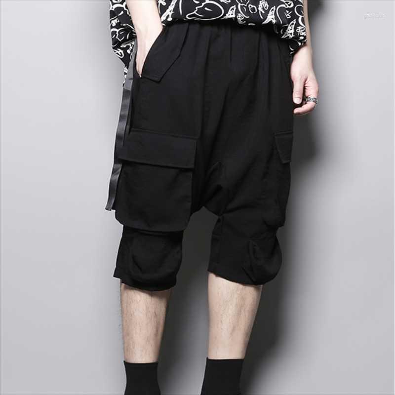 

Men' Shorts Men' Men' Casual Summer Dark Elastic Waist Personality Cargo Pants Design Low Grade Straight Tube Skinny Leg, Black