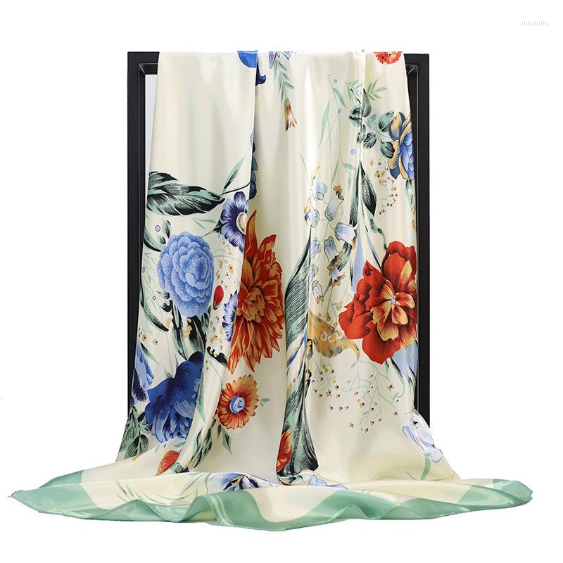 

Scarves Silk Satin Women Hair Scarf Floral Print Handkerchief Shawls And Wraps Hijab Scarfs Female 90cm Neck For Lady FJ373