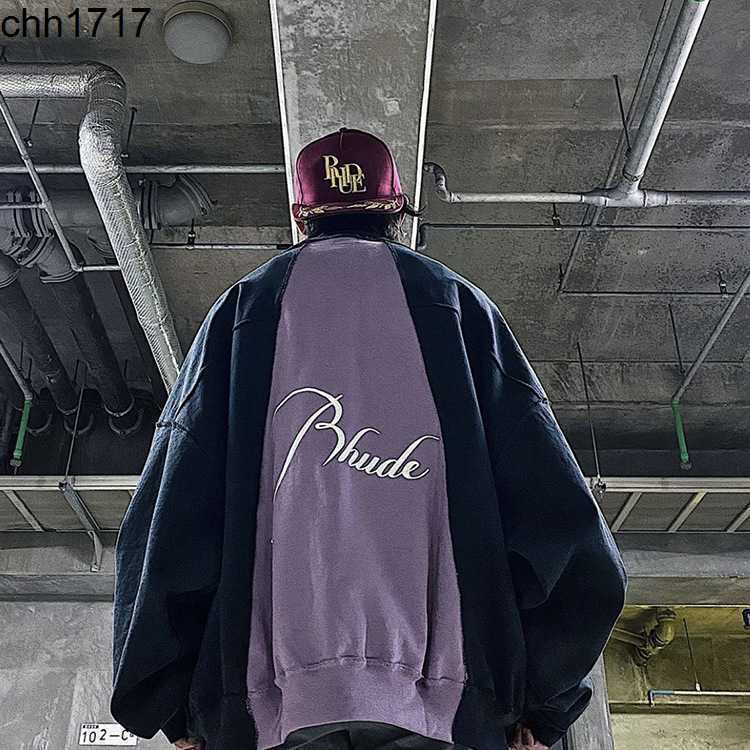 

letter embroidery round Rhudes neck sweater chaopai high street loose casual couple Pullover long sleeve jacket men, Black