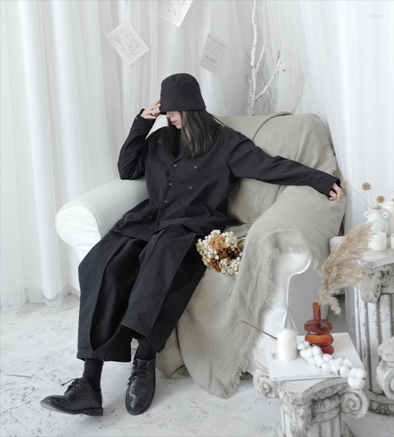 

Women' Trench Coats Autumn Women' Lapel Solid Color Long-sleeved Jacket Double Breasted Suit Collar Loose Casual Fashion, Black