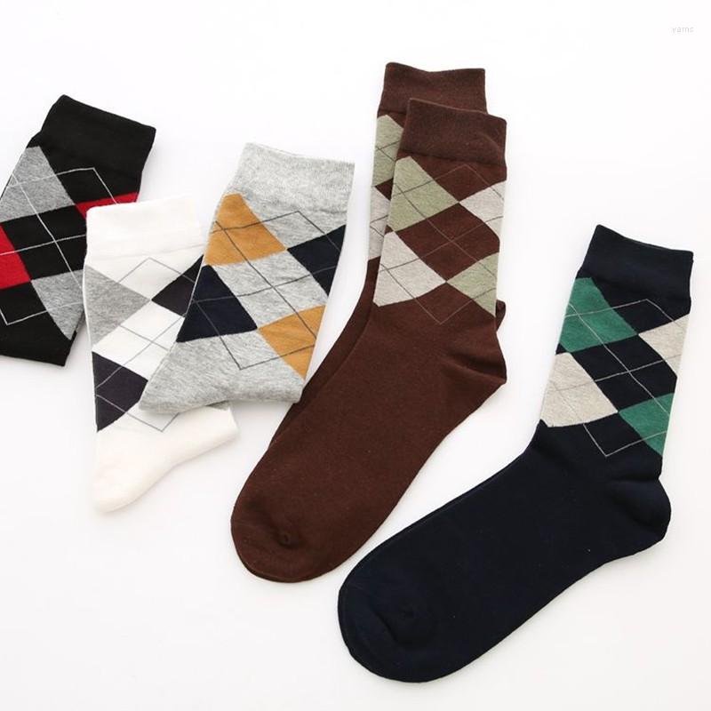

Men's Socks Winter Men Diamond Rhombus Four Seasons Cotton Leisure Business Mens Wholesale Mix Colors 10pair/lot, Multi