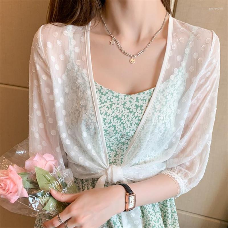 

Women' Blouses Summer Open Stitch Kimono Cardigan Black White Chiffon Blouse Womens Tops And Beach Cover Up Short Cardigans Mujer, Blue