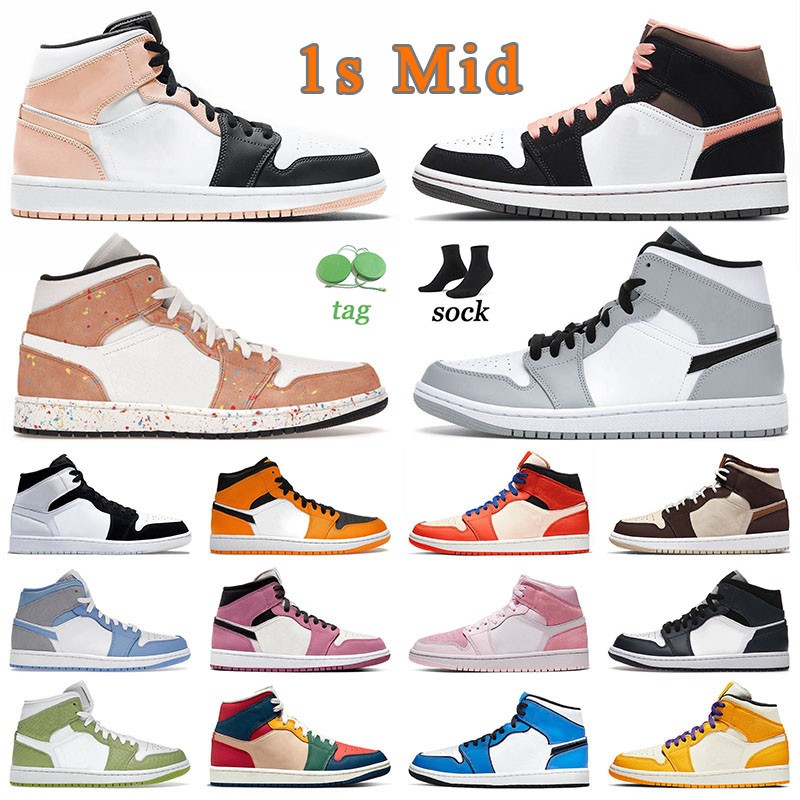 

Fashion Women Jumpman 1 1s Mid Basketball Shoes Top Quality Arctic Orange Light Smoke Grey Duth Green Black and Gym Red Black Bred Diamond Designer J1 Sneakers Trainer, C14 36-47 mid berry pink