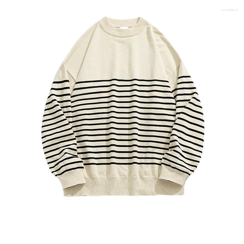 

Men' Sweaters 2022 Autumn Winter Japanese Striped Sweater Loose Round Collar Cotton Pullovers Fashion All-match Mens, Blue