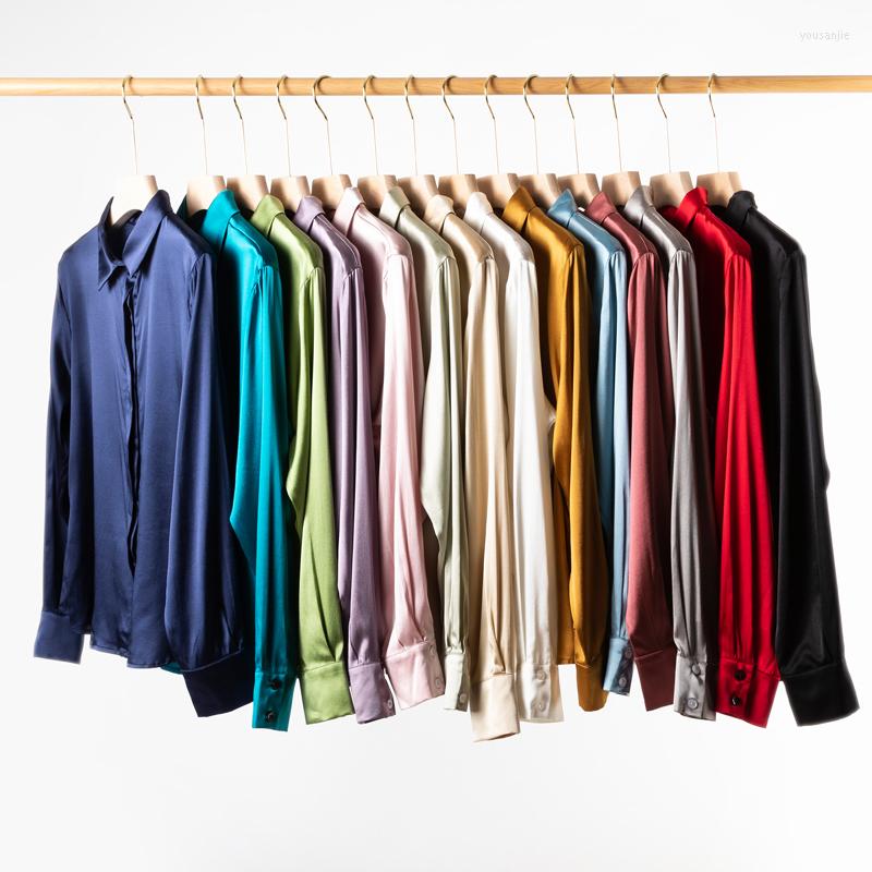 

Women's Blouses Women Summer 93% Natural Silk Blouse Real Long Sleeve Basic Shirt Solid Multi-color Top Shirts For, Black