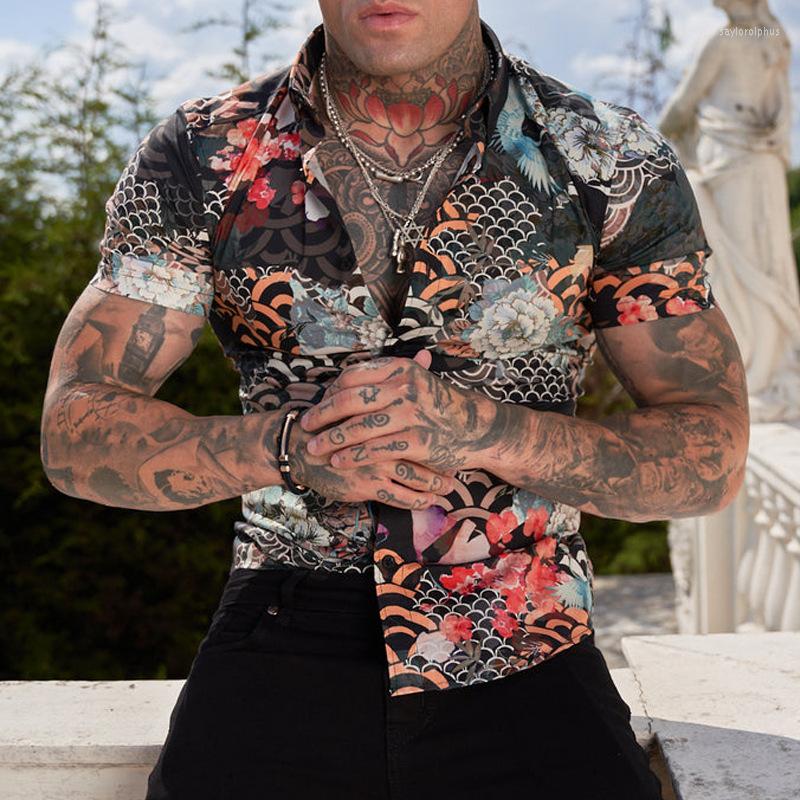 

Men' Casual Shirts 2022 Summer Fashion Digital Printing Men' Trend Short Sleeve Shirt Slim Fit Men Pattern Top Button Cardigan, Photo color 1
