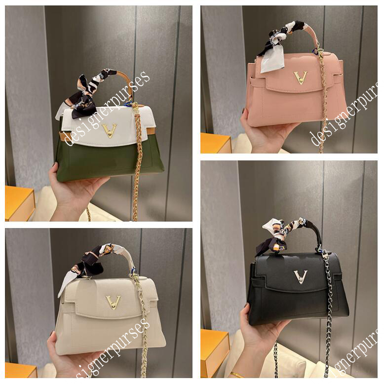 

TZ Fashion lock me ever handbags Designer bags Luxury grain cow leather removable chain messenger bags Women's 4 colors commute shoulder handbag with ribbon 25CM, White