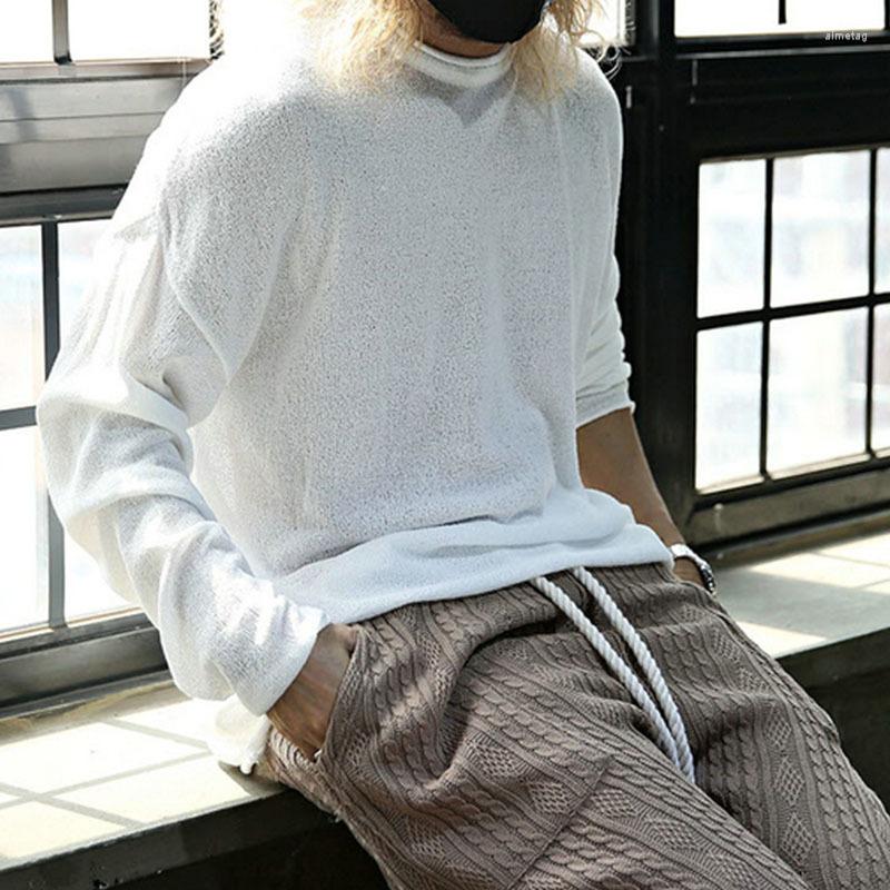 

Men's T Shirts Autumn 2022 Simple And Versatile Cotton Loose Long-sleeved Shirt Fashion Solid Color Round Neck Casual T-shirt, White