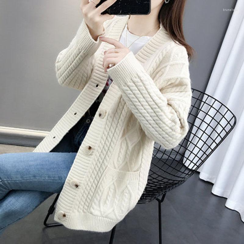 

Women' Knits Autumn Winter Sweater Cardigans Women V Neck Long Sleeve Loose Jacket Female Knit Coat Fashion Thicken, Red
