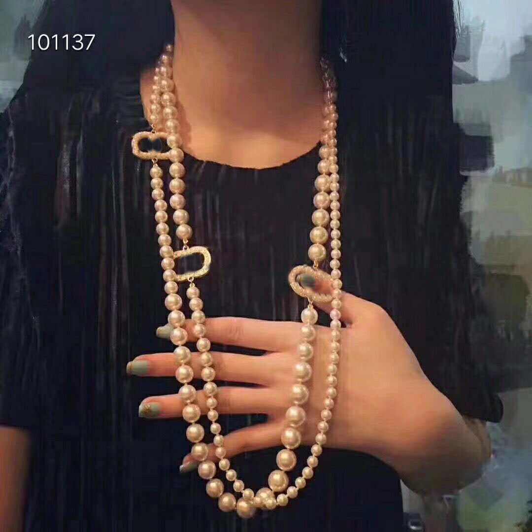 

fashion long pearl necklaces for women Party wedding lovers gift Bride necklace designer jewelry With flannel bag