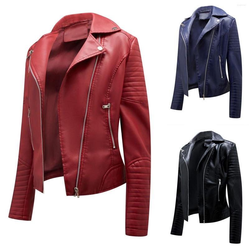 

Women' Jackets Women' Casual Jacket Solid Faux Leather Pocket Baseball Motorcycle Loose Zipper Soft Coat, Black