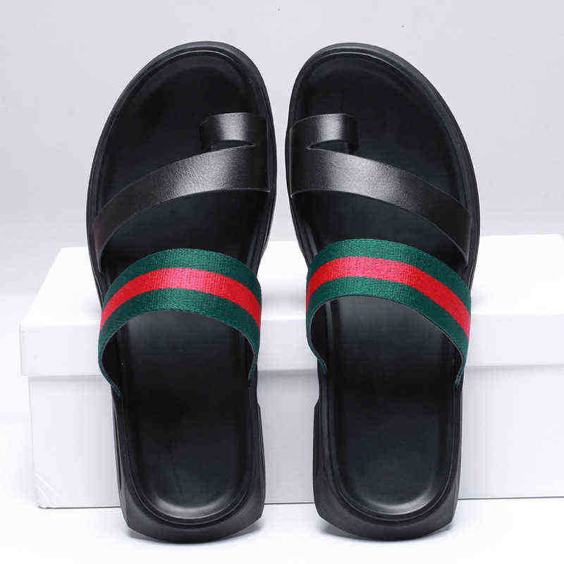 

Flop Men's Flip Anti Slip Soft Sole Outdoor Leather Summer Casual Wear Beach Shoes Slippers, Black