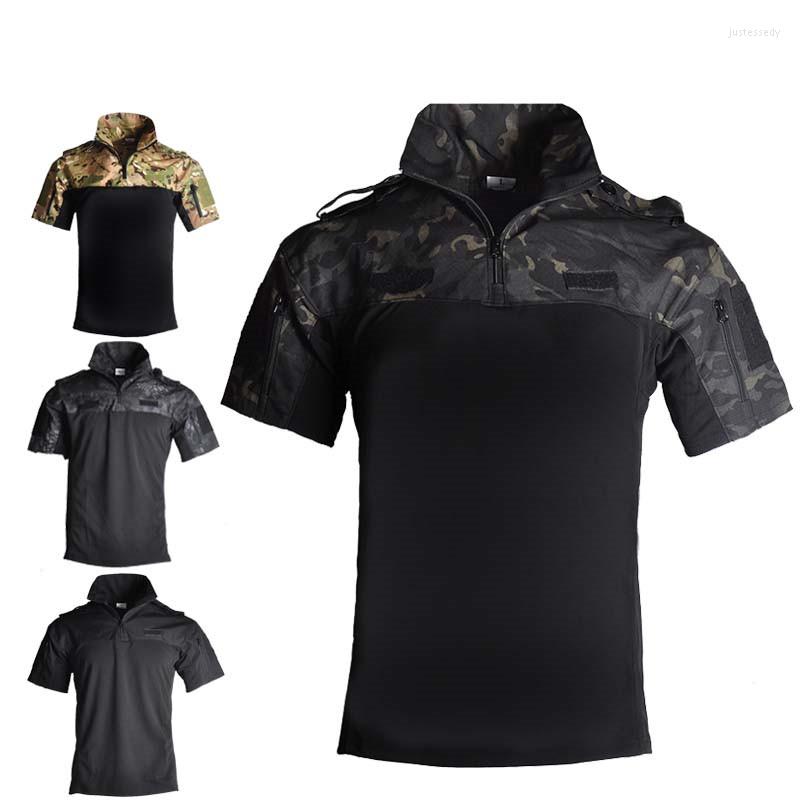 

Men's Polos Tactical Military Uniform Camo Army Combat T Shirt Shirts Rapid Assault Short Sleeve Polo Battle Strike Paintball, Black