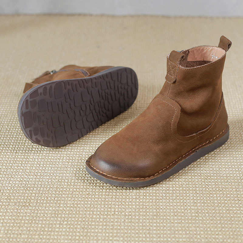 

Sexy Lady Boots women shoes winter Leather Women's Thin Round Head Hand Sewn Comfortable Versatile Soft Short, Brown