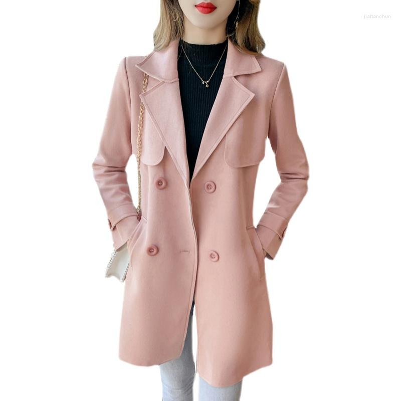 

Women' Trench Coats Coat For Women 2022 Spring Autumn Deerskin Velvet Double Breasted Windbreaker High End Ladies Mid-length Overcoat, Pink