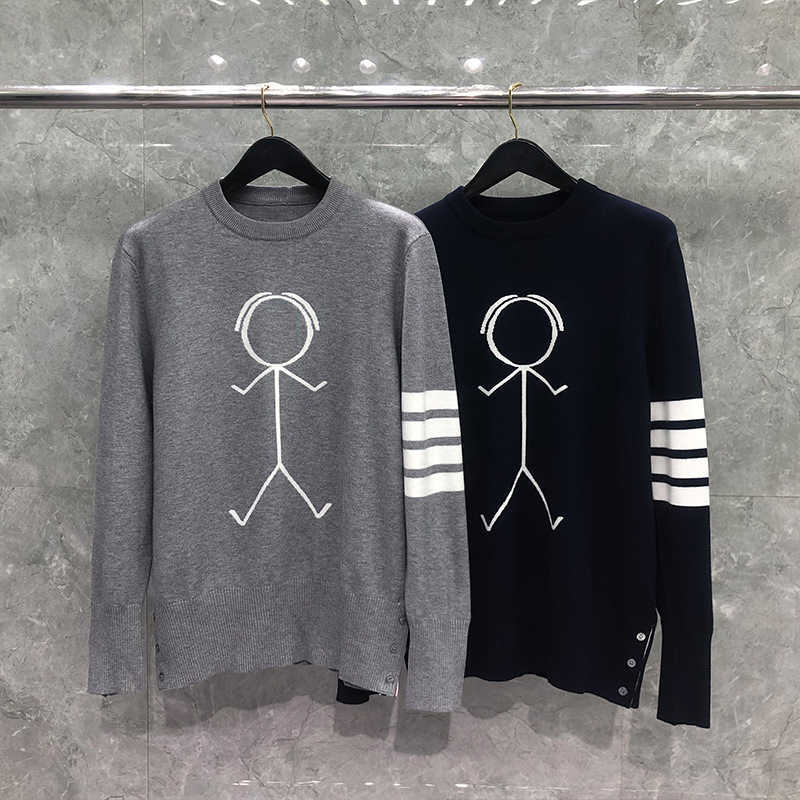 

Luxury High Quality Hoodies Thoms Brownns Tb Men's Round Neck Brand Sweater Tights Striped Wool Casual Style Autumn and Winter Series 23ss, Blue