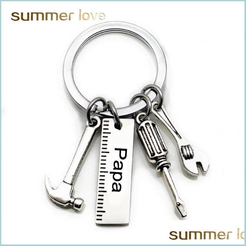 

Key Rings Stainless Steel Keychain Engraved Dad Papa Grandpa Tools Key Rings Gift For Fathers Day Creative Father Chain Jewelry Drop Dh1Sm