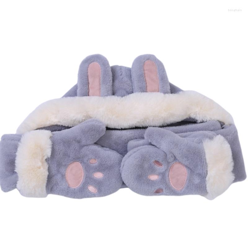 

Scarves L5YC Kawaii Cartoon Ears Hat Cute Warm Winter Thick Long Hoodies Neck Scarf With Mittens Windproof Set