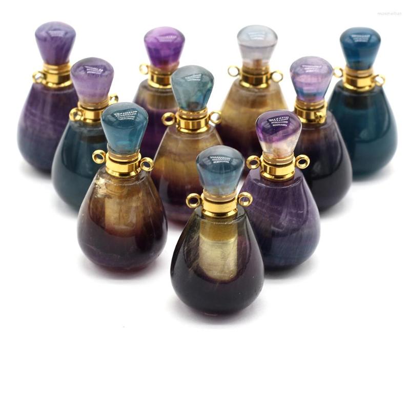 

Pendant Necklaces Charms Natural Fluorites Perfume Bottle Women Essential Oil Diffuser Stone For Jewerly Necklace Gift 18x34mm