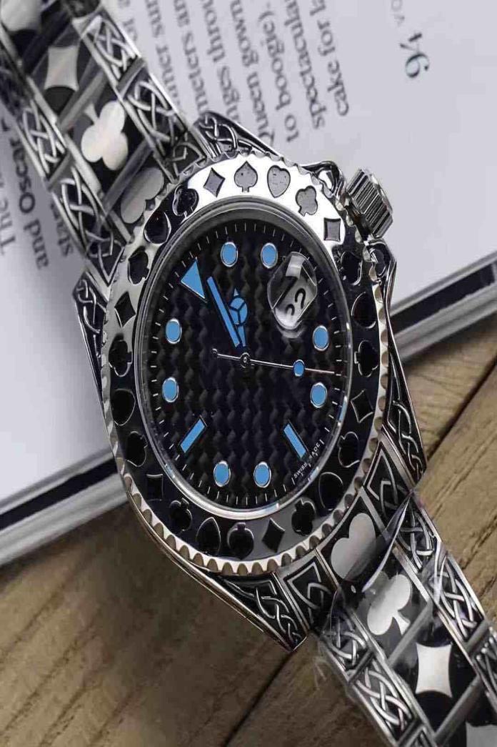 

selling 40MM men mechanical sports watch date waterproof black steel watch poker series8740379, 10