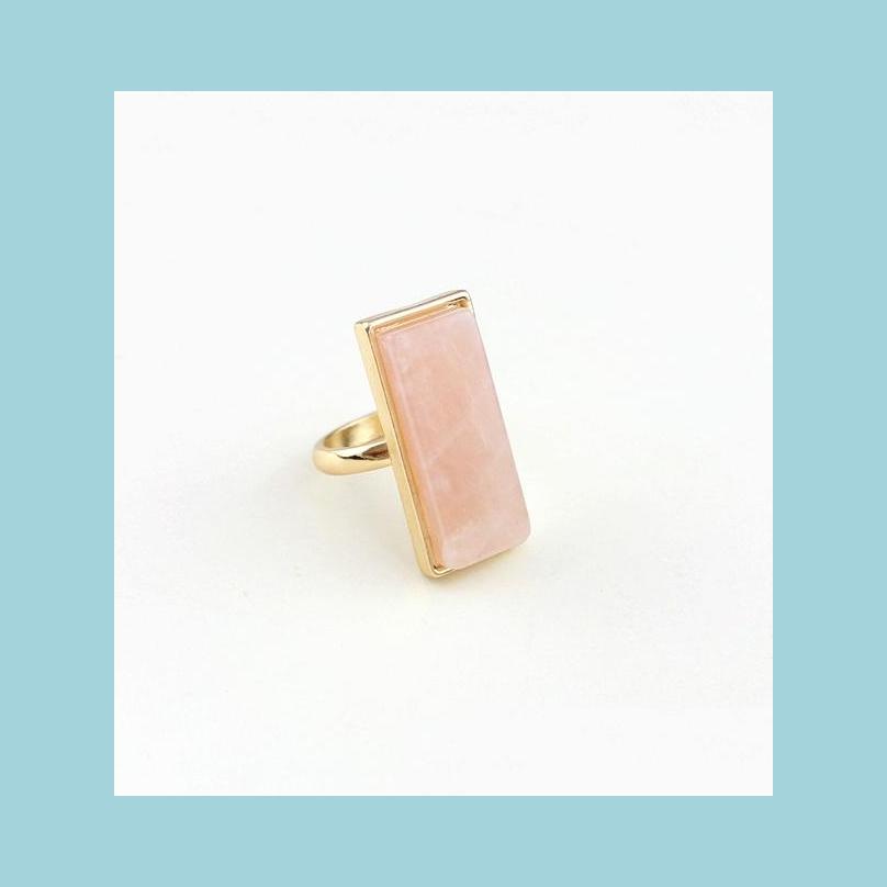 

Cluster Rings Fashion Gold Plated Rec Pink Rose Quartz Crystal Rings Geometric Natural Stone Ring For Women Jewelry Gift Drop Deliver Dhg6M