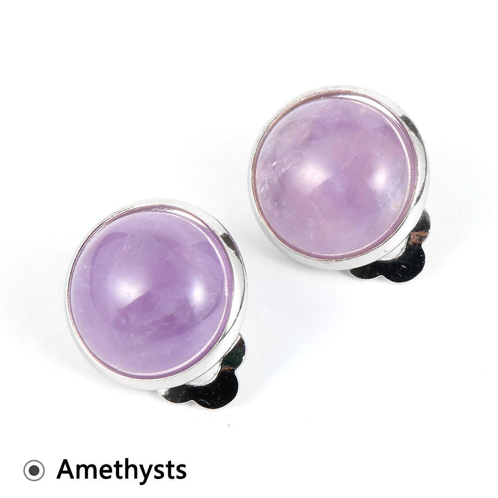 

Ear Cuff Women 12Mm Rose Quartz Stone Cabochons Ear Cuff Crystal Earring Clips Tiger Eye Turquoises Amethysts Copper Earclip Decorat Dhdpr