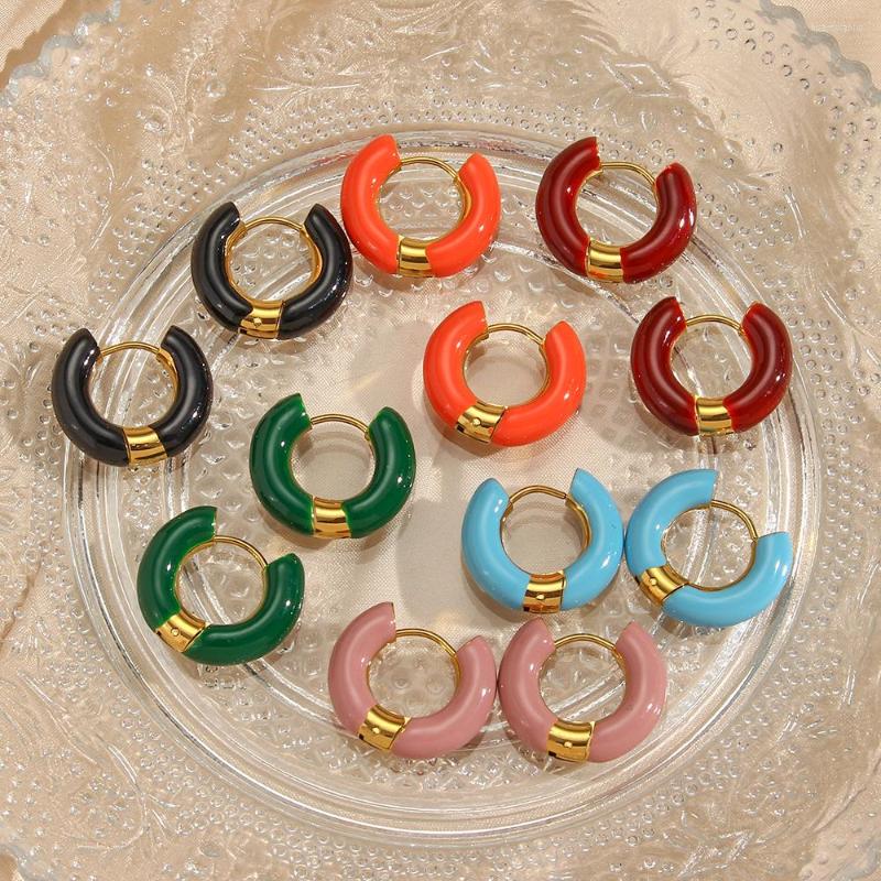 

Hoop Earrings 2022 Y2K Colorful Dripping Oil For Women Different Size Stainless Steel 18K Piercing Party Gift