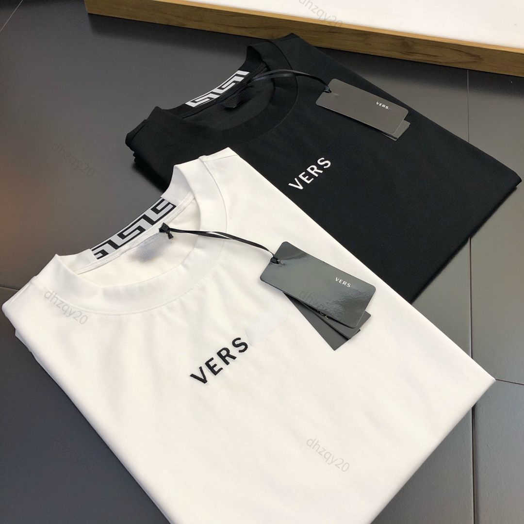 

Vers t shirt Designer Top mens Chest Embroidery Letter Round Neck Short Sleeve Men's Slim Fit Cotton t-shirts Fashion Pullover Couple Casual Shirt, White style a